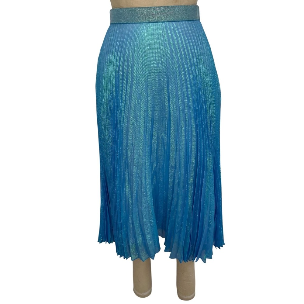 Christopher Kane Skirt Womens 10 Blue Metallic Pleated Midi Made In Italy